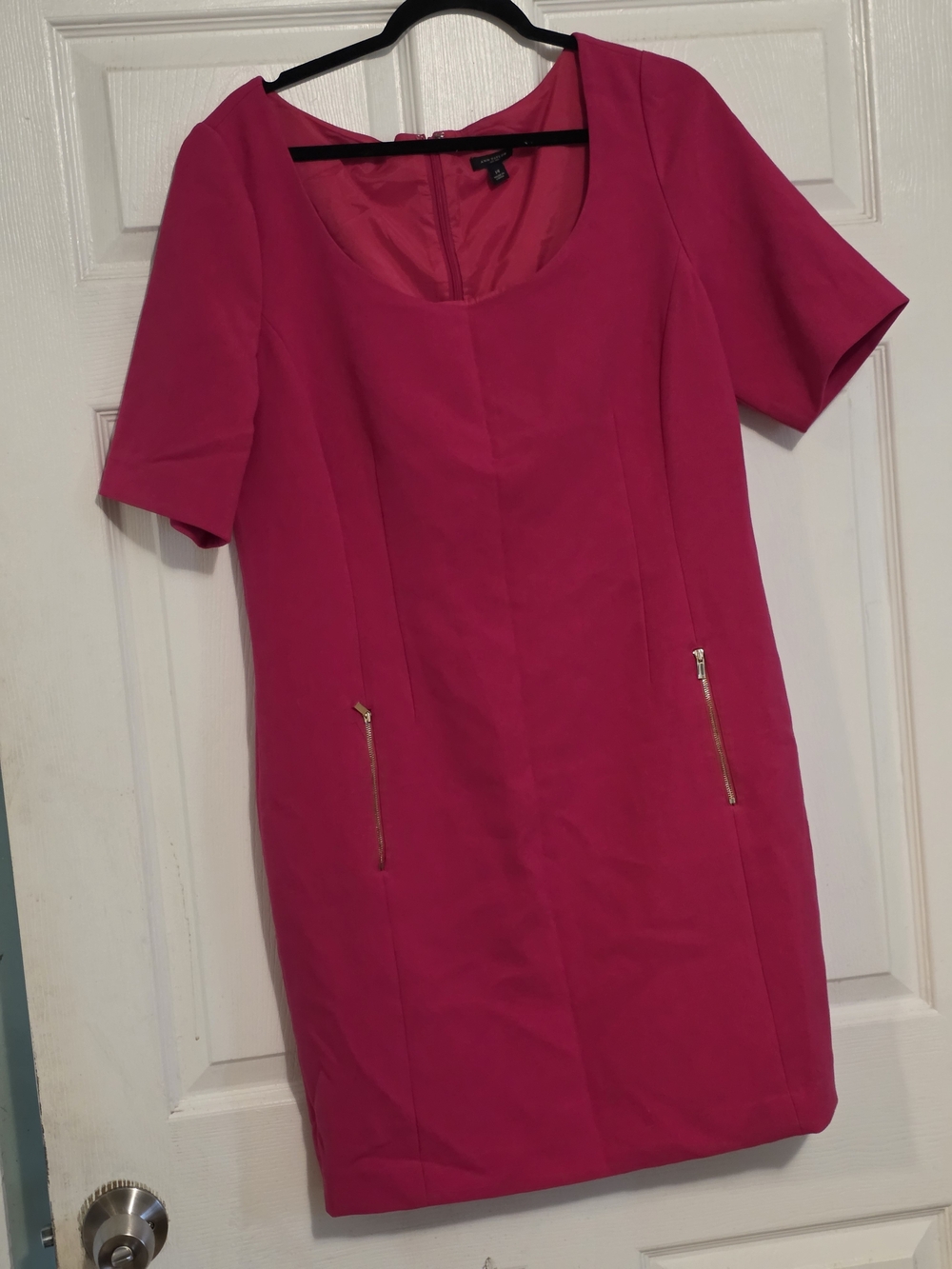 Ann Taylor Hot Pink Short Sleeve Sheath Dress with Gold Zippers